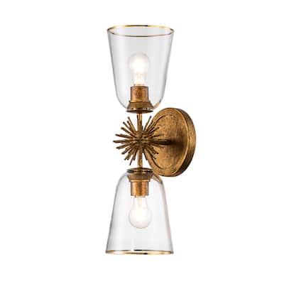 Staring 2 Light Sconce in Gold Leaf - 7 x 7.5 x 22