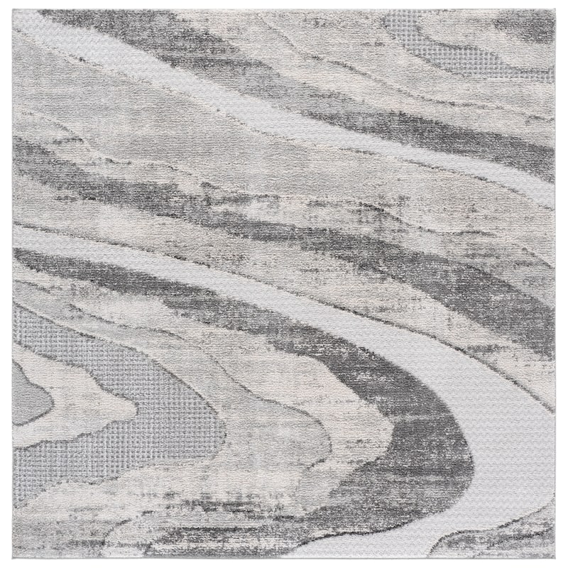 SAFAVIEH Wave Pernelle Modern Rug - 6'7" Square - Grey/Ivory