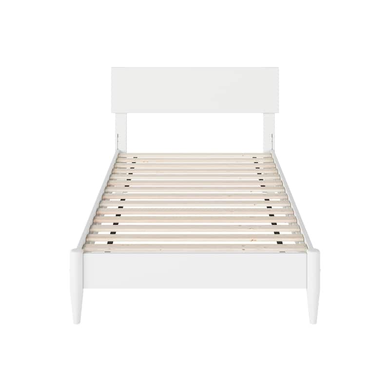 Modern Low Profile Wood Platform Bed - Twin Size Bed Frame, White Finish, Simple Design