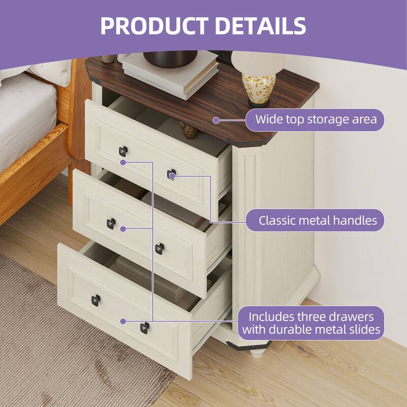 Farmhouse End Table, Sofa Side Table with Charging Station