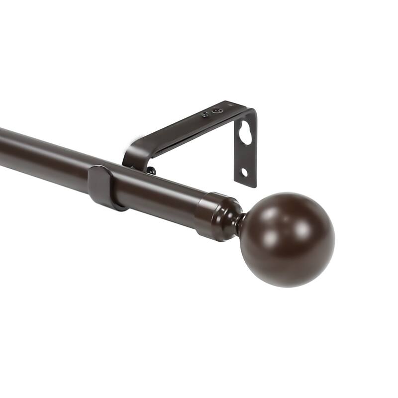 1-inch Diameter Steel Ball Adjustable Single Drapery Curtain Rod - 28"-48" - Bronze