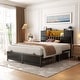 preview thumbnail 30 of 73, Farmhouse Bed Frame with Holey Board, Upholstered Headboard Platform Bed with Charging Station