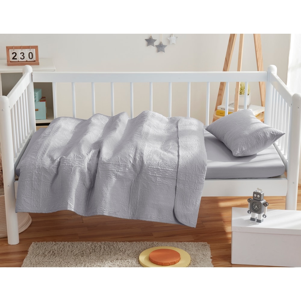 Empyrean Grid Weave Toddler Bedding Set, 3PC Bedspread Set - All Season Quilted Comforter, Fitted Sheet, and Pillow Sham