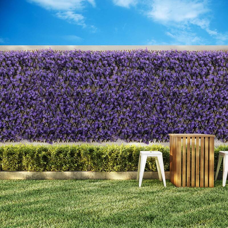 Gymax 2PCS Expandable Fence Privacy Screen Decorative Faux Purple