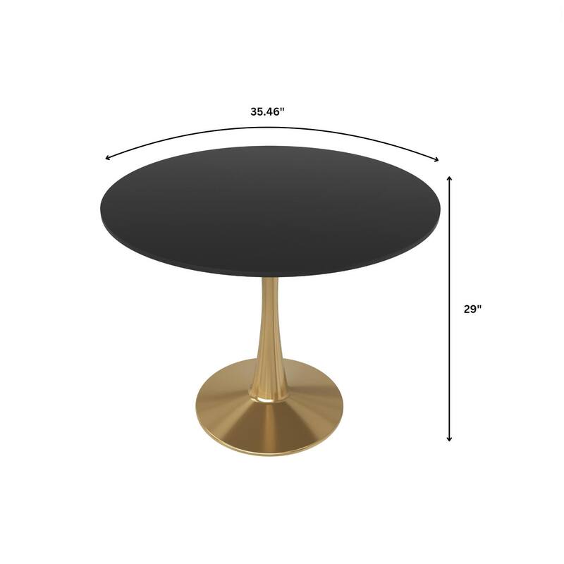 LeisureMod Bristol 35" Round Dining Table for 4 with MDF Tabletop in Gold Steel Base for Kitchen & Dining Room