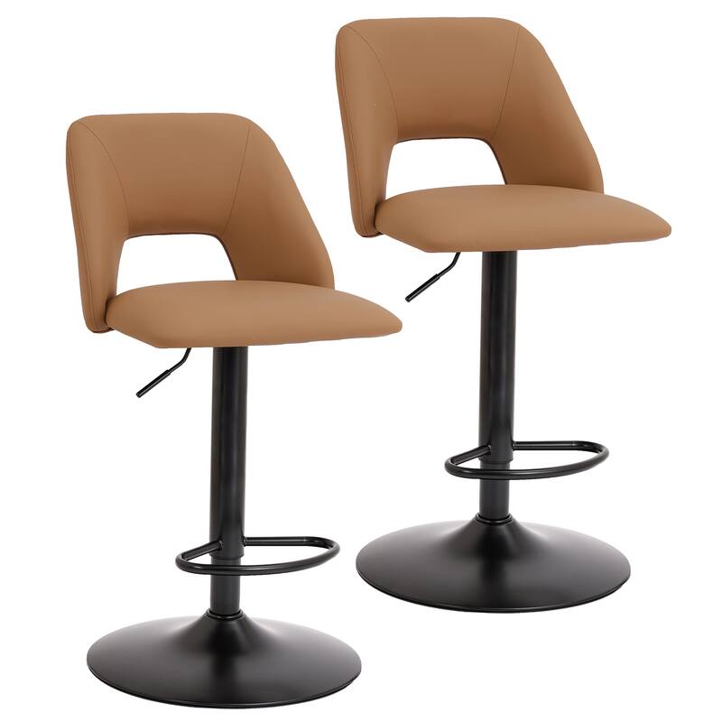 Modern Faux Leather and Metal Adjustable Height Stool, Set of 2