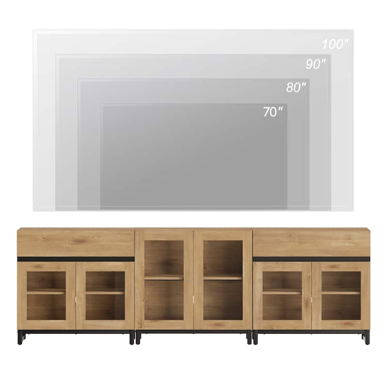 Modern TV Stand for Tvs Up to 100 Inch, 3 In 1 TV Console with Glass Doors and 2 Drawers, Entertainment Center for Living Room
