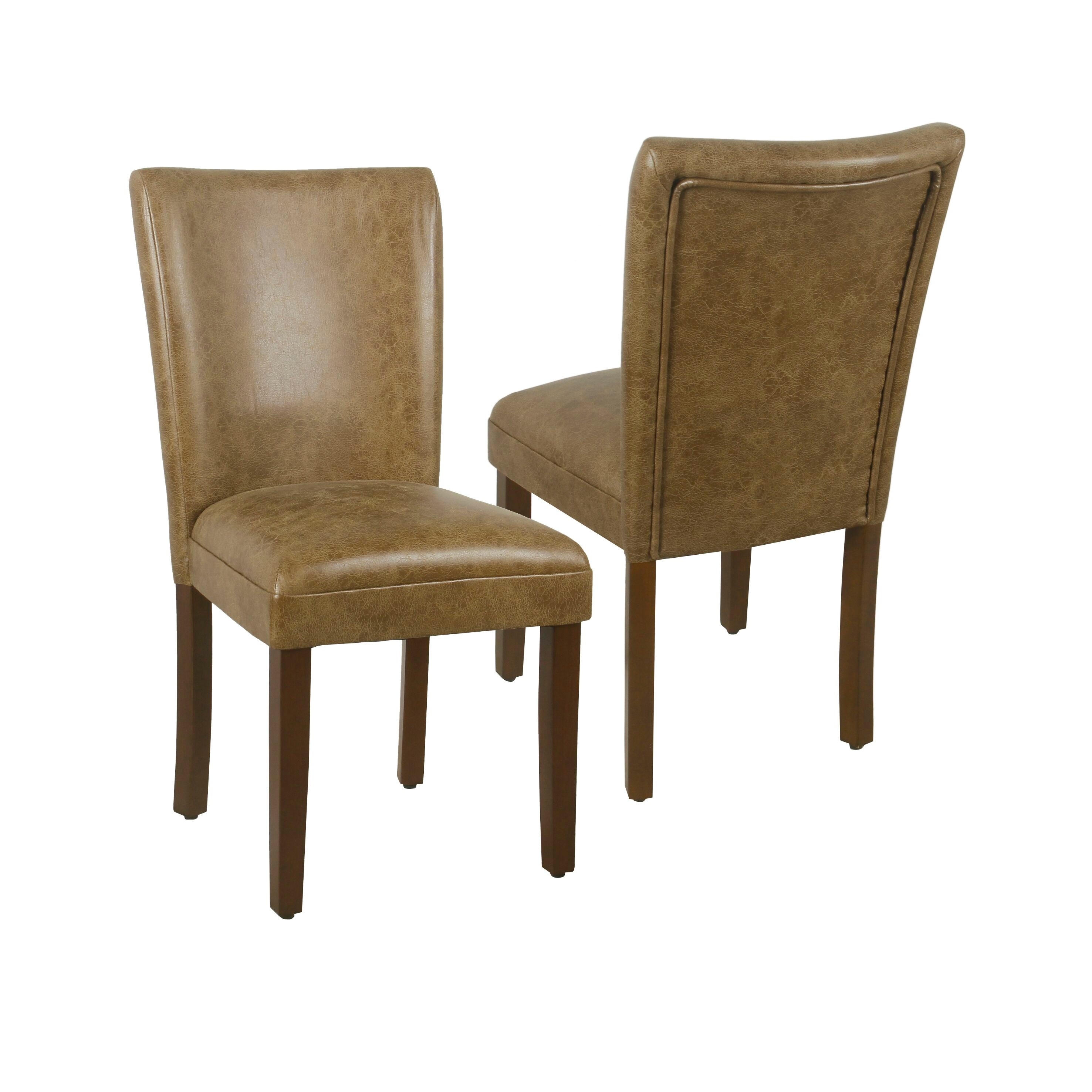 Shop Porch Den Donatello Distressed Brown Faux Leather Parsons Chair Set Of 2 Overstock 30895278