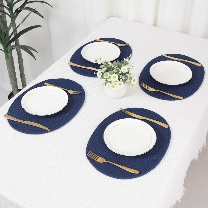 Farmhouse Placemats, 4Pcs Cotton Rope Placemats for Dining Table Decor - 15.5*12in