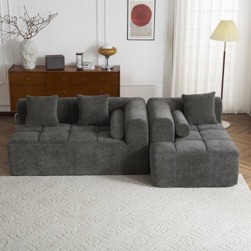 Full-Compressed Sectional Sofa with L-Shape Chaise, Modular 3 Seater Sectional Sofa, Upholstered Sofa with Side Pockets