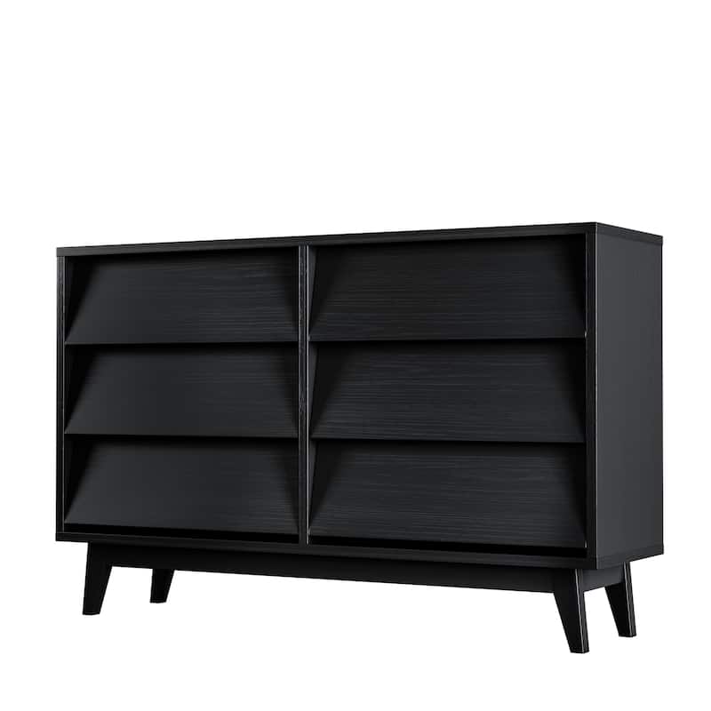 6 Drawer Dresser for Bedroom, Wide Wooden Storage Organizer, Double Dresses with Concealed Drawer Handles, Solid Wood Legs