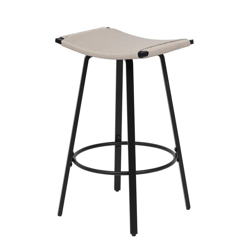 Counter Height Bar Stools Set of 2, Backless Handwoven Kitchen Dining Chairs w/Round Footrest PVC Weaving Pub Stool for Counter