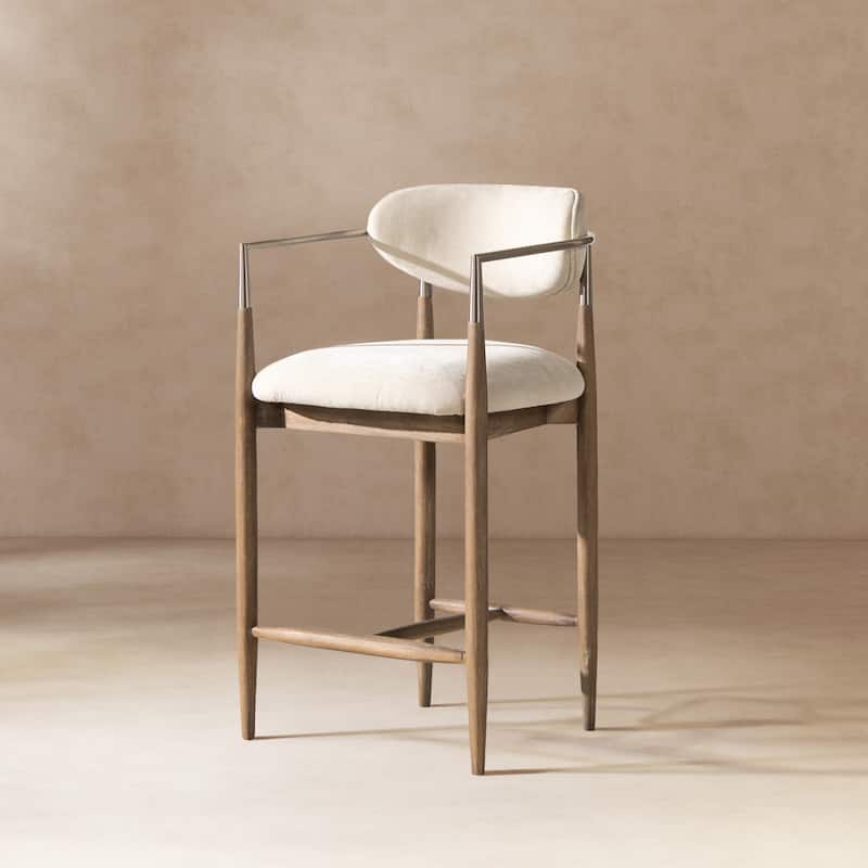 Artemis 26" Mixed Material Upholstered Counter Stool - Single - Warm White Chenille - Counter Height