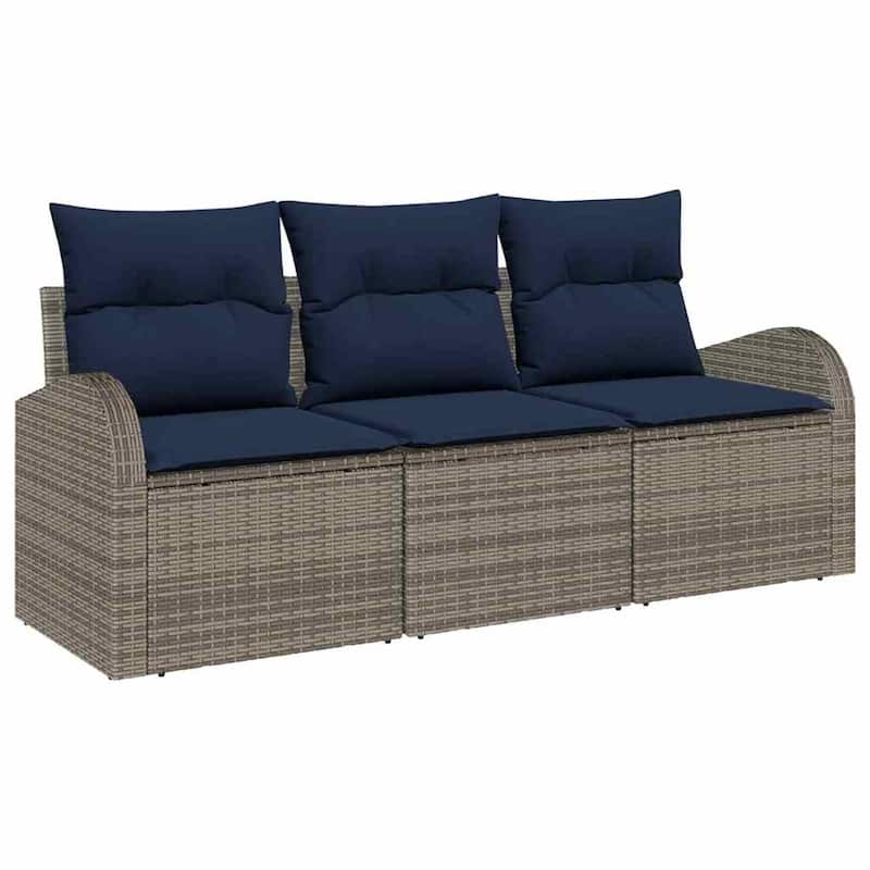 vidaXL 3 Garden Sofa Set with Cushions Black/Brown/Grey Poly Rattan - 70.5 x 24.4 x 27.2