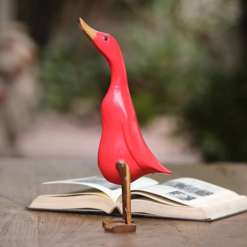 Handmade Barefoot Duck Wood And Bamboo Root Sculpture (Indonesia) - 13" H x 4.3" W x 5.5" D