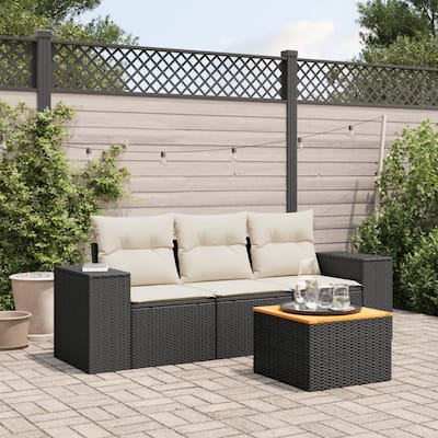 vidaXL Patio Sofa Set with Cushions Outdoor Furniture 4 Piece Poly Rattan - 21.7 x 21.7 x 14.6