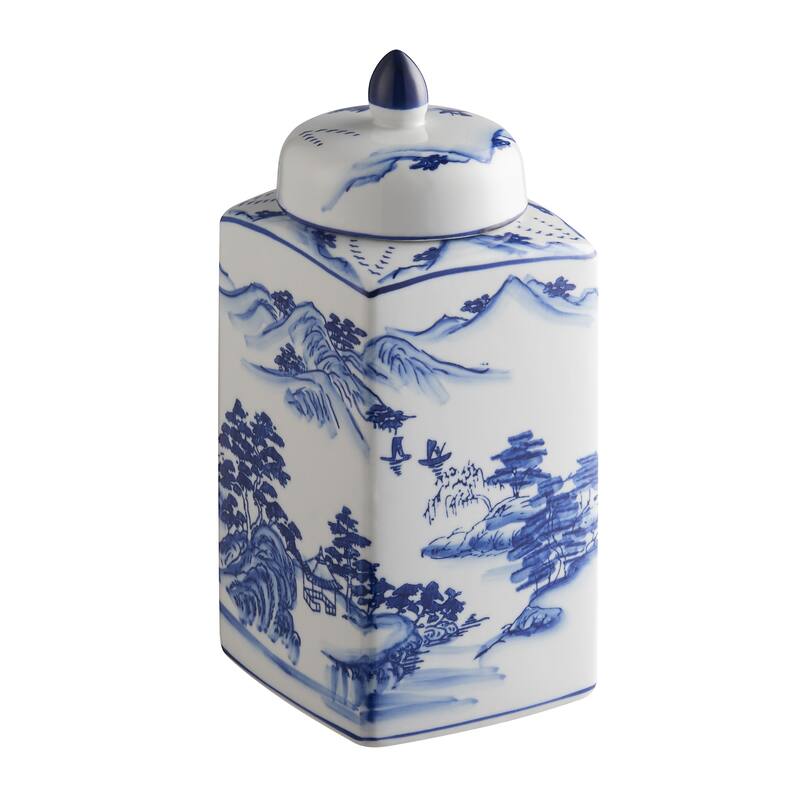 Blue & White Ceramic Ginger Jar with Lid