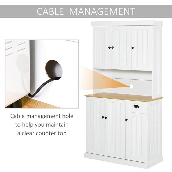 Homcom 71 Kitchen Pantry Buffet With Hutch Storage Cabinet Microwave Oven Stand With Drawer White Oak Overstock 32807959