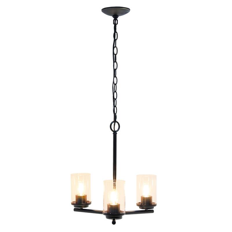15" 3-Light Pendant Chandelier - Metal & Glass - Kitchen Island Lighting - Bronze Finish - 17