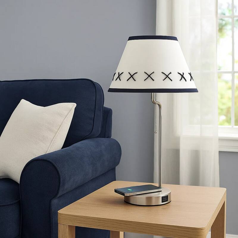 Table Lamp with Wireless Charging and USB Port, Silver