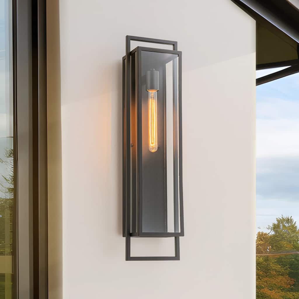Rennnsan 1-Light Matte Black Rectangular Iron IP23 Outdoor Wall Sconce for Patio