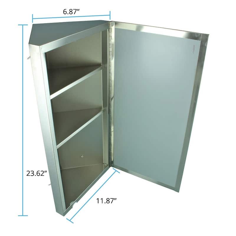 Medicine Cabinets 23.6" x 11.8" Stainless Steel Corner Cabinet with Mirror and Hardware Opens Left to Right Renovators Supply