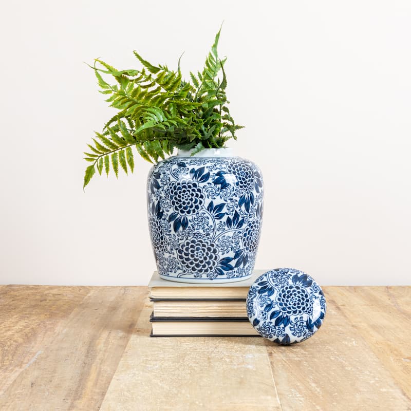 Decorative Ceramic Ginger Jar with Lid - 6.3"L x 6.3"W x 8.3"H
