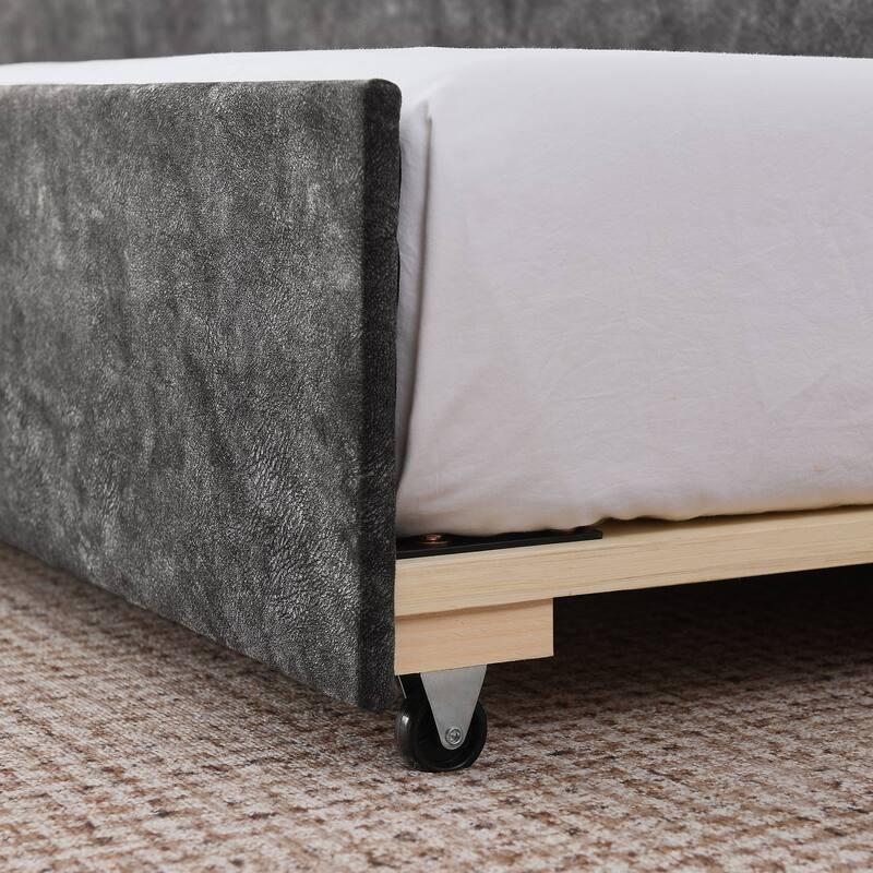 Twin Upholstered Daybed with Pop-Up Trundle & USB Charging Ports
