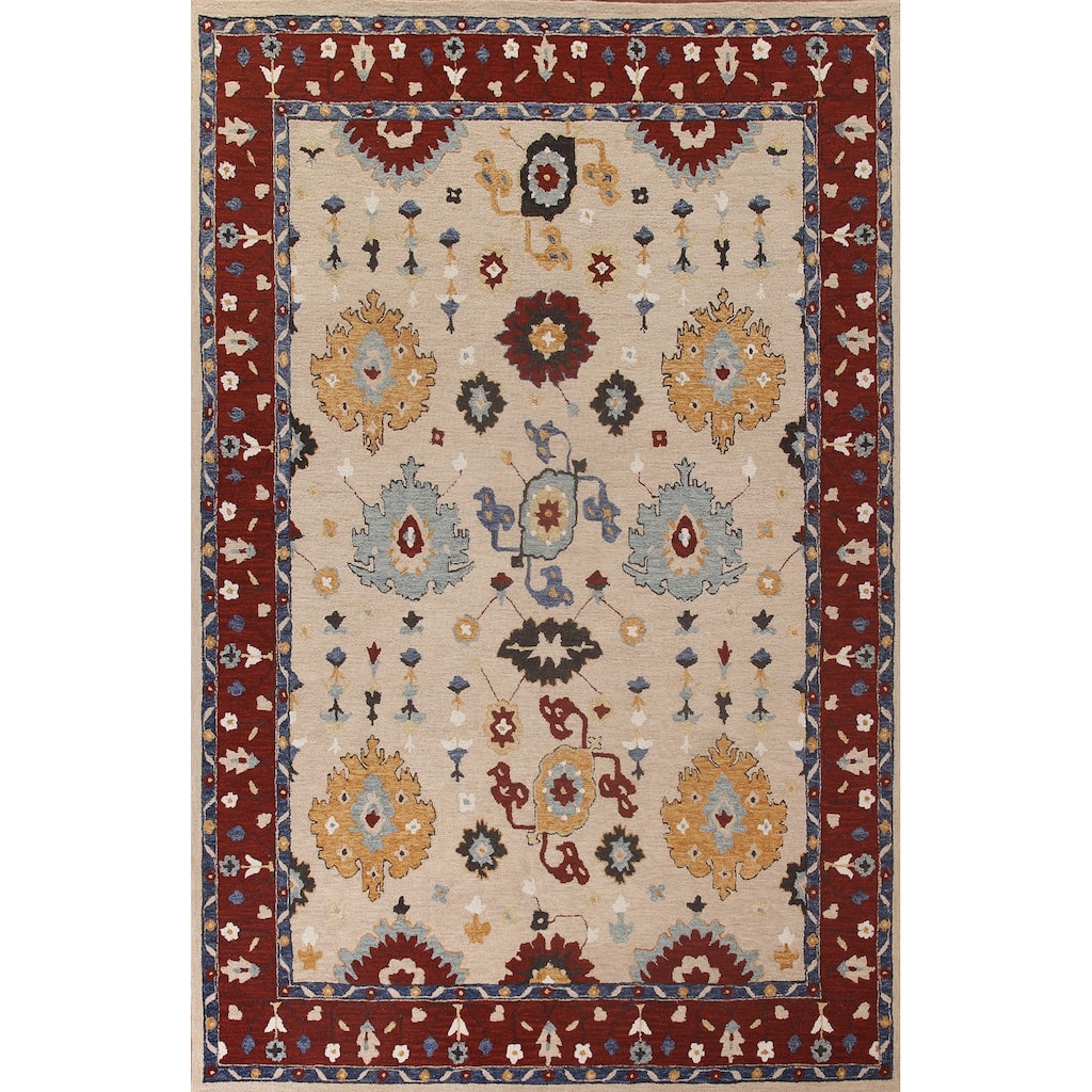 Hand-Tufted Sultanabad Oriental Rug Beige Traditional Wool Carpet