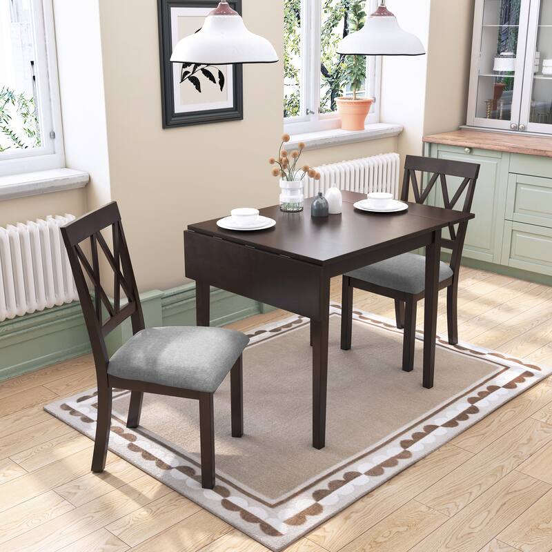 Extendable Rectangular Dining Table, Farmhouse Folding Kitchen Table, Breakfast Table with Drop Leaf & Wood Legs