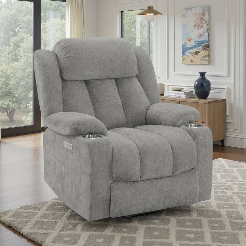 Limi Power Lift Recliner Chair, Light Gray, USB Port, Cupholders