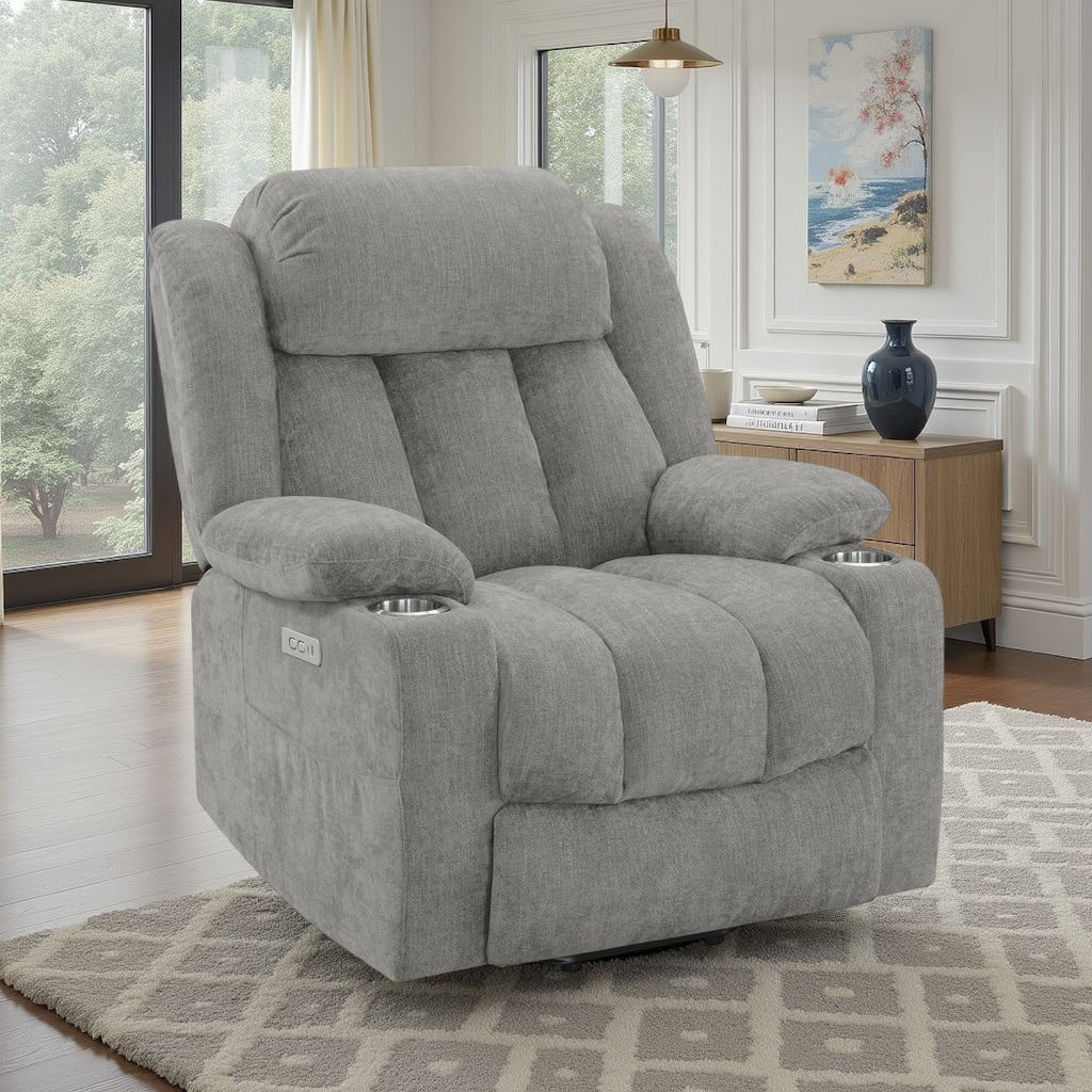 Limi Power Lift Recliner Chair, Light Gray, USB Port, Cupholders