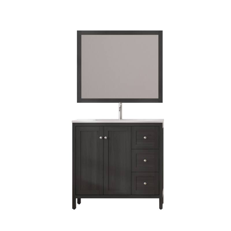 35.5" Bathroom Vanity , Modern Bathroom Cabinet with Basin, Bathroom Storage Cabinet with Soft Closing Doors and 3 Drawers