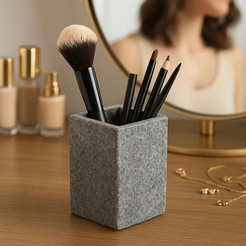 Creative Home Slate Stone Tumbler, Toothbrush Holder, Makeup Brush Organizer - Grey