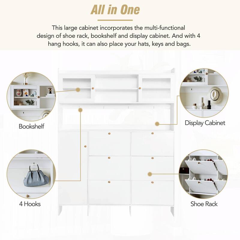 Multifunctional Shoe Cabinet with Storage Shelf & 6 Flip Drawers
