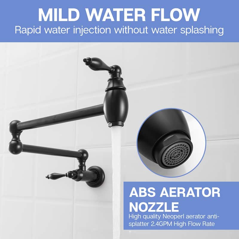 Wall Mount Commercial Pot Filler Faucet,Brass Material Folding Faucet, with Stretchable Double Joint Swing Arms