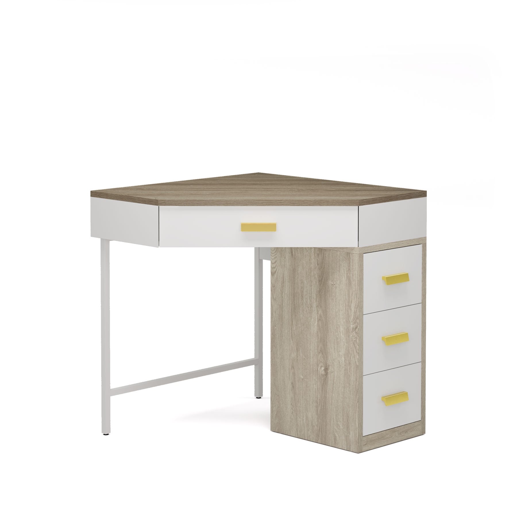 Wood & Metal Corner Vanity Desk with 4 Drawers