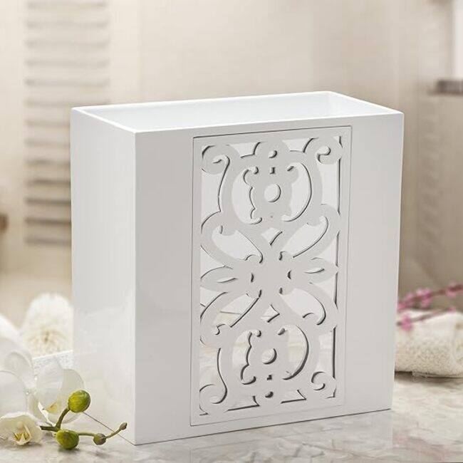 Creative Scents Mirror Janette Bathroom Accessories Set, 6 Piece Bath Set Collection - White
