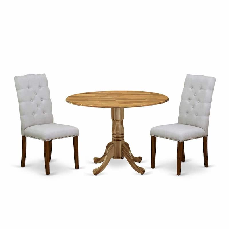 HomeStock 3-Pc Natural Oil Finish Solid Wood Top - Round Dining Room Set - Seats 4