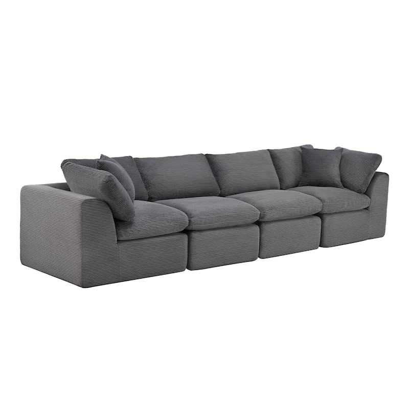 HomeRoots 138" Dark Gray Corduroy Modular Sofa With Toss Pillows