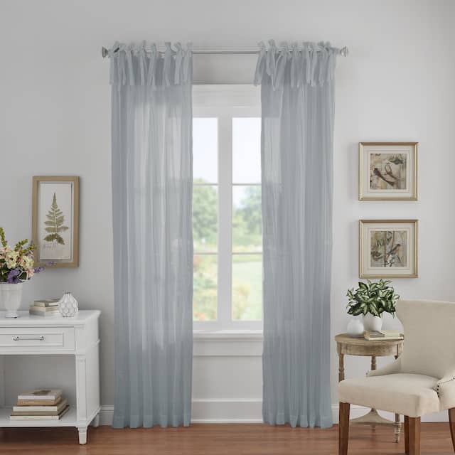 Elrene Jolie Tie-top Curtain Panel - 52" W X 95" L - Soft Blue