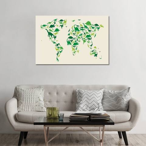 iCanvas "Dinosaur Map of The World" by Michael Tompsett Canvas Print