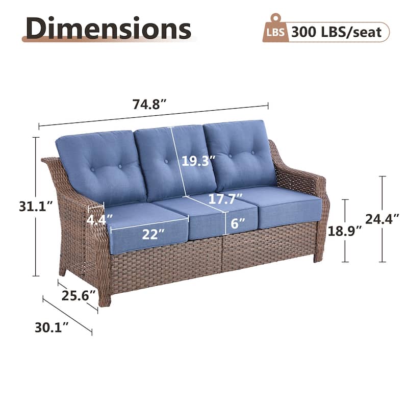 Gymojoy 75'' 3-Seat Paito Wicker Sofa with 6-Inch Ultra-Plush Cushions & Water-Resistant Olefin Fabric