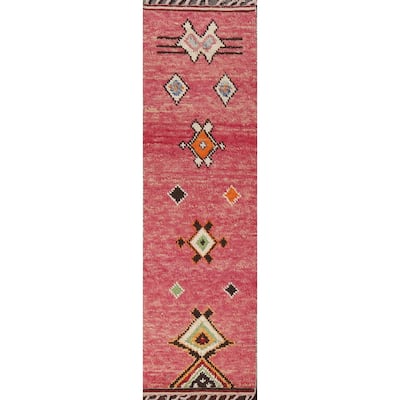 Geometric Moroccan Oriental Runner Rug Wool Hand-knotted Tribal Carpet - 2'0" x 8'10"