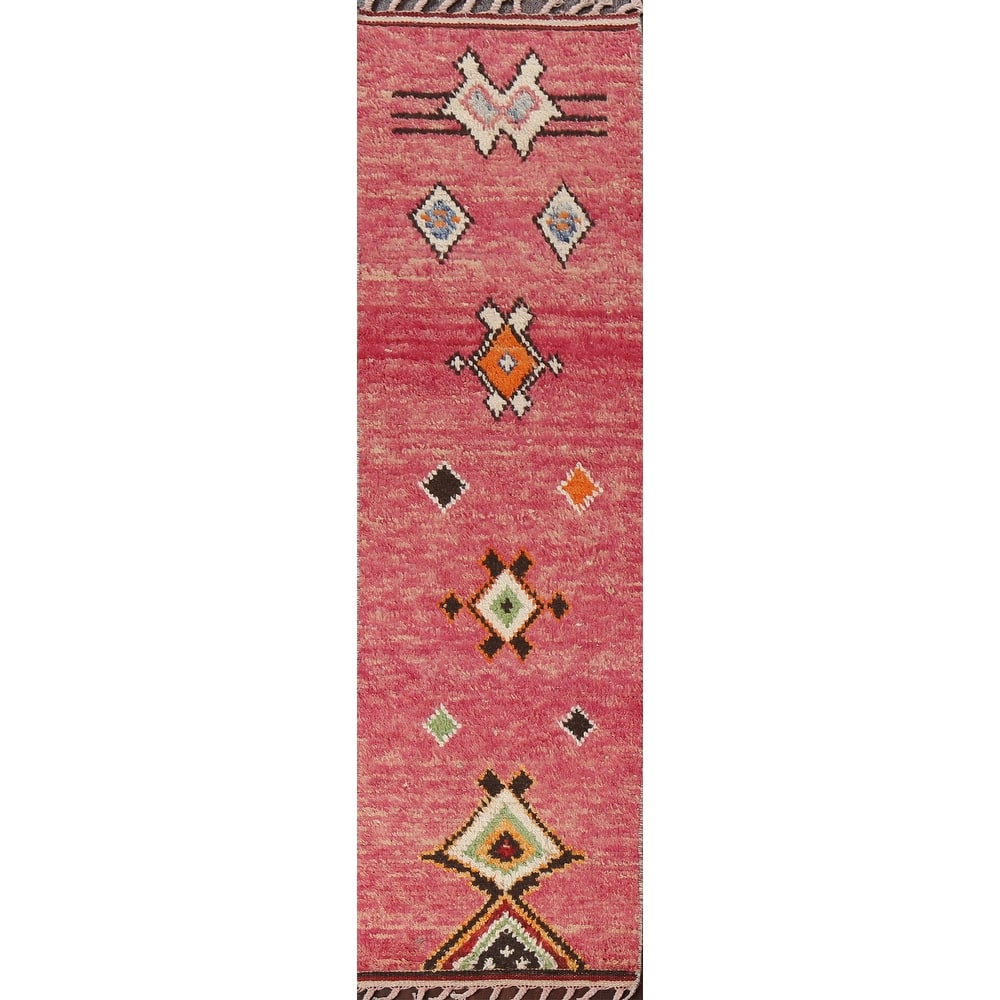 Geometric Moroccan Oriental Runner Rug Wool Hand-knotted Tribal Carpet - 2'0" x 8'10"
