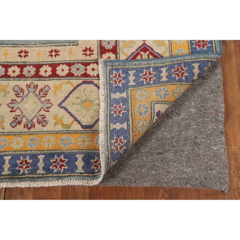 Geometric Kazak Area Rug Handmade Oriental Blue Wool Carpet - 6'7" x 9'10"