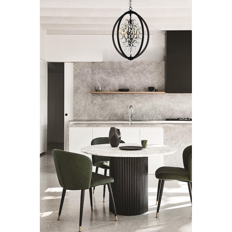 4-Light Matte Black Cage Chandelier With Clear Beaded Crystals