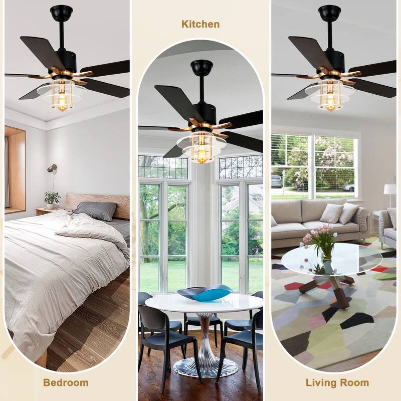 Bella Depot 52" Modern Ceiling Fan with Light and Remote 6-Spped Reversible Fan