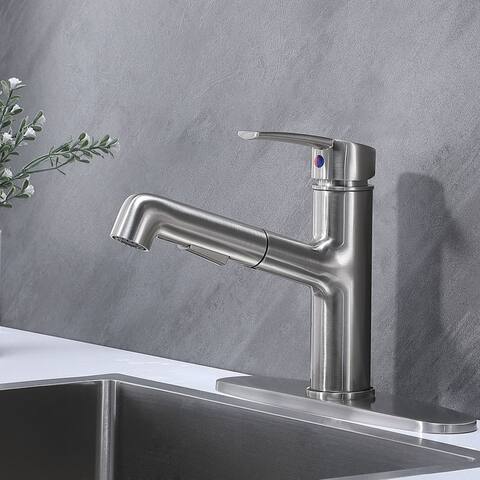 UKISHIRO Stainless Steel Pull Out Kitchen Faucet, Small One Or Three Hole Prep Kitchen Sink Faucet