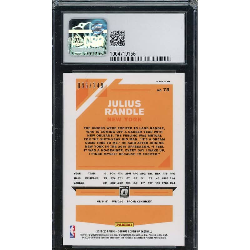 Julius Randle 2019-20 Donruss Optic Premium Box Basketball Card #73 CSG 9.5 - 8'6" x 11'6"
